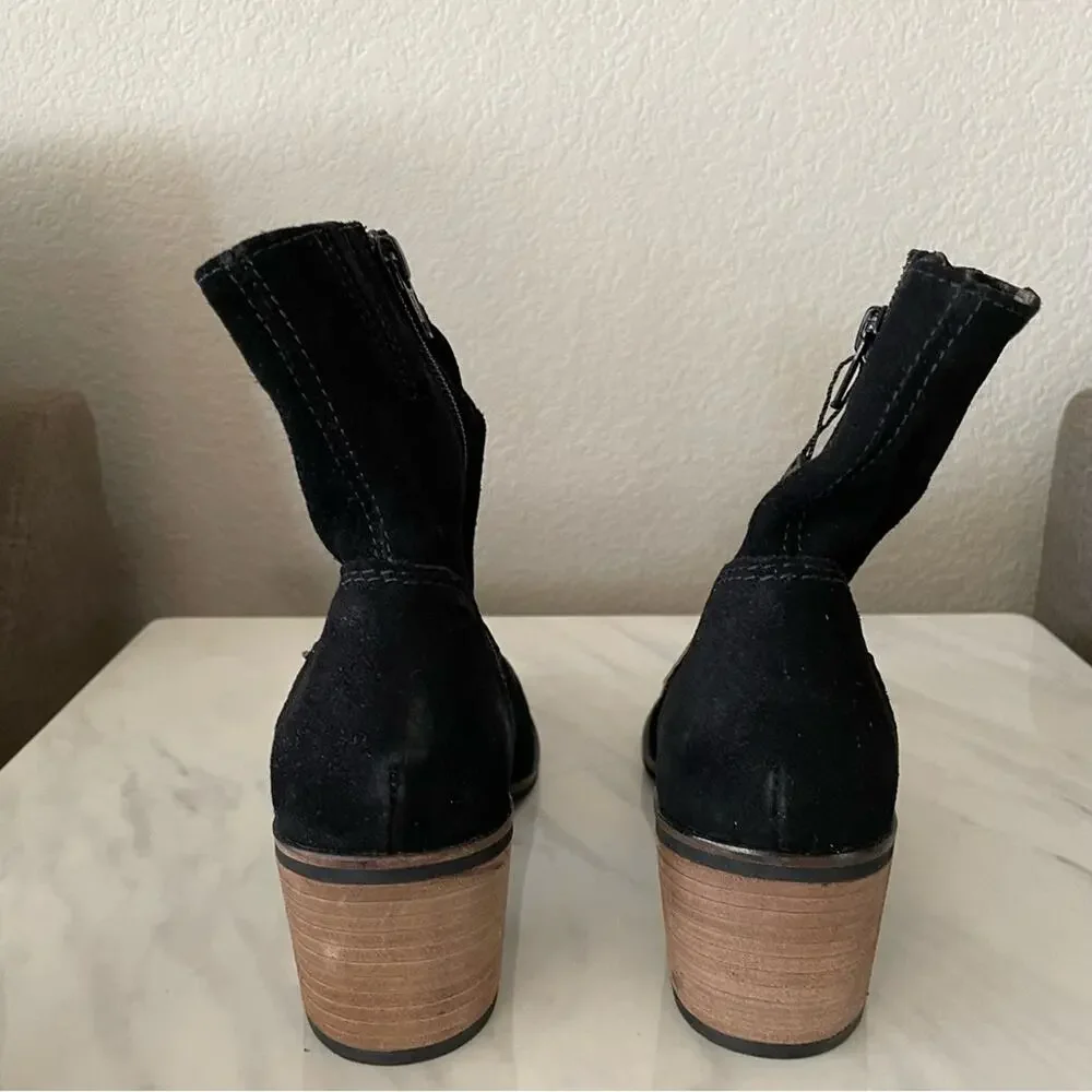 Crevo Jade‎ Suede Block Heel Bootie Black Size 6 New